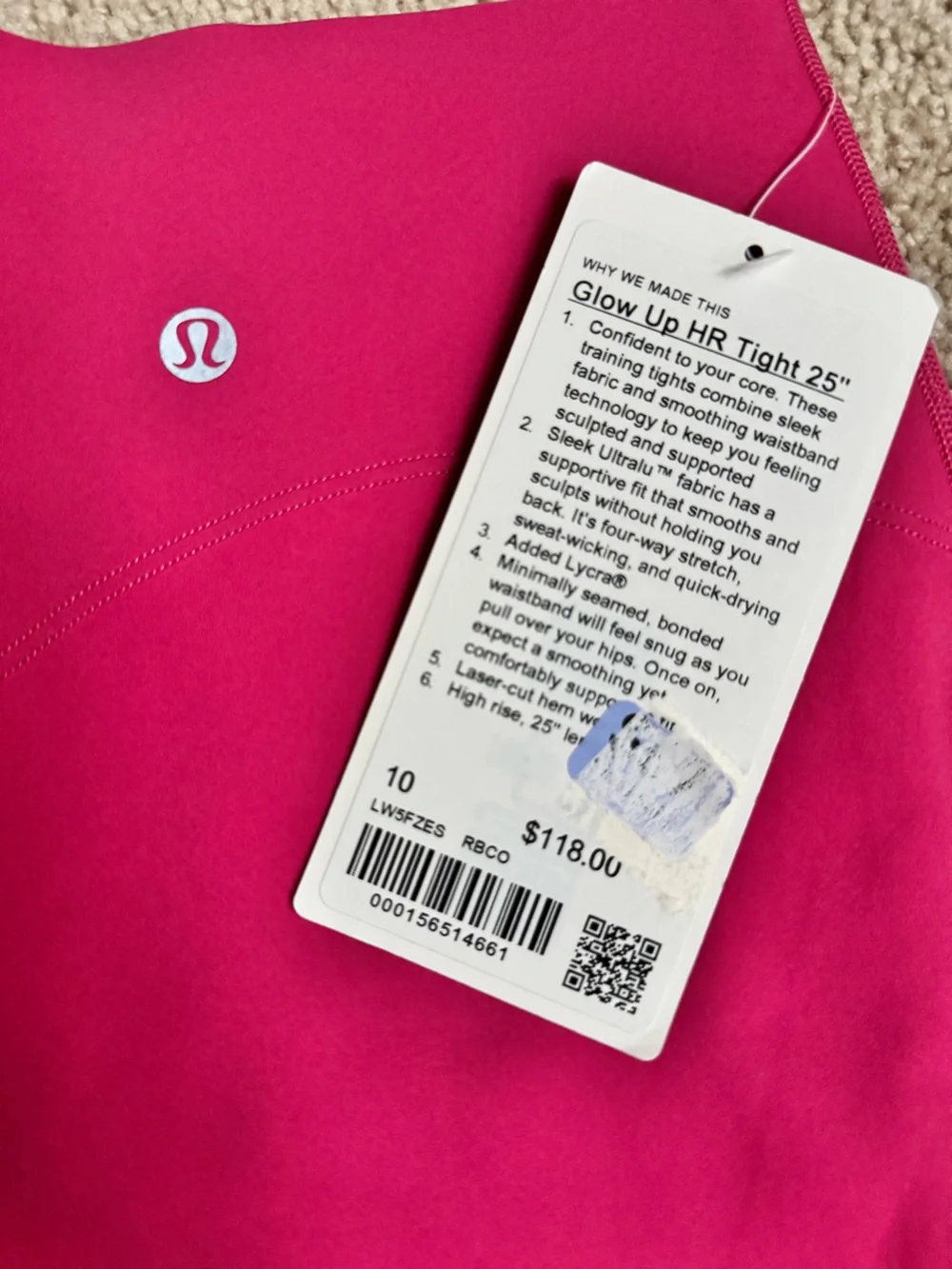 💗 Lululemon Glow Up HR Tight 25” – Raspberry Coullis | Size 10